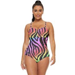 Rainbow Zebra Stripes Retro Full Coverage Swimsuit