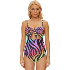 Rainbow Zebra Stripes Knot Front One-piece Swimsuit