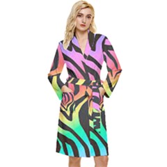 Rainbow Zebra Stripes Long Sleeve Velour Robe by nate14shop