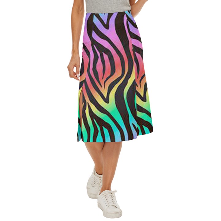 Rainbow Zebra Stripes Midi Panel Skirt