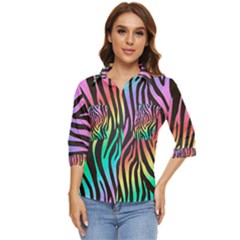 Rainbow Zebra Stripes Women s Quarter Sleeve Pocket Shirt