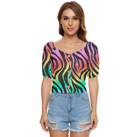 Rainbow Zebra Stripes Button Up Blouse by nate14shop