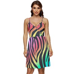 Rainbow Zebra Stripes V-neck Pocket Summer Dress 