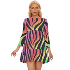 Rainbow Zebra Stripes Long Sleeve Babydoll Dress by nate14shop