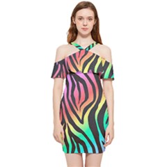 Rainbow Zebra Stripes Shoulder Frill Bodycon Summer Dress by nate14shop