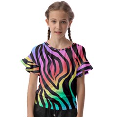 Rainbow Zebra Stripes Kids  Cut Out Flutter Sleeves by nate14shop