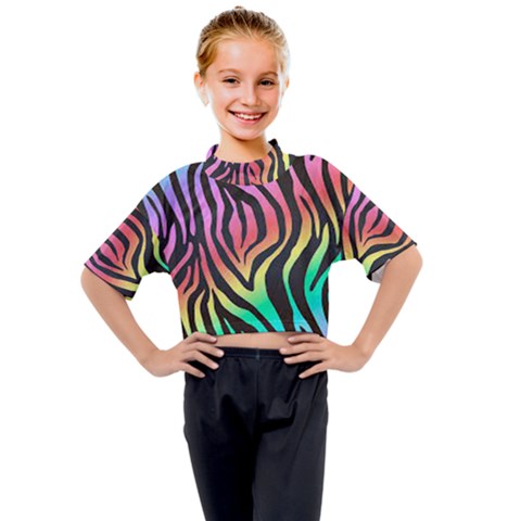 Rainbow Zebra Stripes Kids Mock Neck Tee by nate14shop