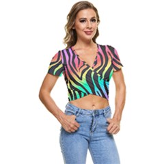 Rainbow Zebra Stripes Short Sleeve Foldover Tee by nate14shop