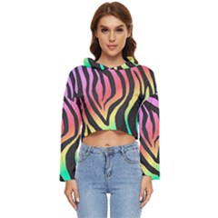 Rainbow Zebra Stripes Women s Lightweight Cropped Hoodie