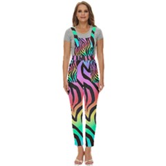 Rainbow Zebra Stripes Women s Pinafore Overalls Jumpsuit