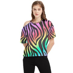 Rainbow Zebra Stripes One Shoulder Cut Out Tee by nate14shop