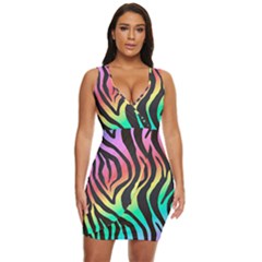 Rainbow Zebra Stripes Draped Bodycon Dress