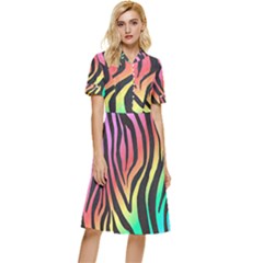 Rainbow Zebra Stripes Button Top Knee Length Dress