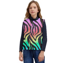 Rainbow Zebra Stripes Kid s Short Button Up Puffer Vest	