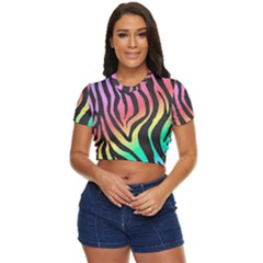 Rainbow Zebra Stripes Side Button Cropped Tee