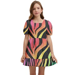 Rainbow Zebra Stripes Kids  Short Sleeve Dolly Dress