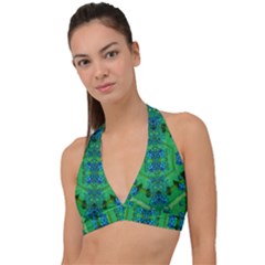 Vines Of Beautiful Flowers On A Painting In Mandala Style Halter Plunge Bikini Top by pepitasart