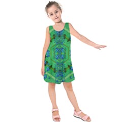 Vines Of Beautiful Flowers On A Painting In Mandala Style Kids  Sleeveless Dress by pepitasart