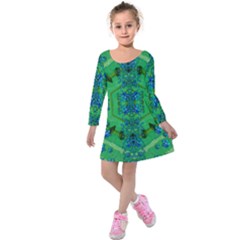 Vines Of Beautiful Flowers On A Painting In Mandala Style Kids  Long Sleeve Velvet Dress by pepitasart