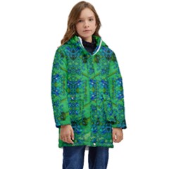 Vines Of Beautiful Flowers On A Painting In Mandala Style Kid s Hooded Longline Puffer Jacket