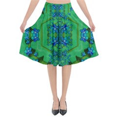 Vines Of Beautiful Flowers On A Painting In Mandala Style Flared Midi Skirt by pepitasart