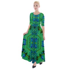 Vines Of Beautiful Flowers On A Painting In Mandala Style Half Sleeves Maxi Dress by pepitasart