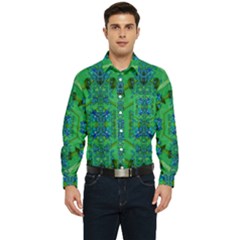 Vines Of Beautiful Flowers On A Painting In Mandala Style Men s Long Sleeve Pocket Shirt  by pepitasart