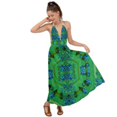 Vines Of Beautiful Flowers On A Painting In Mandala Style Backless Maxi Beach Dress by pepitasart