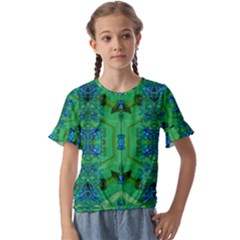 Vines Of Beautiful Flowers On A Painting In Mandala Style Kids  Cuff Sleeve Scrunch Bottom Tee