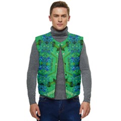 Vines Of Beautiful Flowers On A Painting In Mandala Style Men s Short Button Up Puffer Vest	