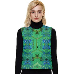 Vines Of Beautiful Flowers On A Painting In Mandala Style Women s Short Button Up Puffer Vest by pepitasart