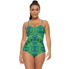 Vines Of Beautiful Flowers On A Painting In Mandala Style Retro Full Coverage Swimsuit by pepitasart