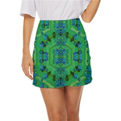 Vines Of Beautiful Flowers On A Painting In Mandala Style Mini Front Wrap Skirt by pepitasart