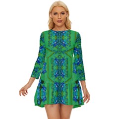 Vines Of Beautiful Flowers On A Painting In Mandala Style Long Sleeve Babydoll Dress