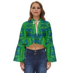 Vines Of Beautiful Flowers On A Painting In Mandala Style Boho Long Bell Sleeve Top by pepitasart