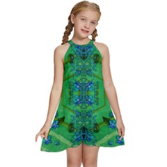 Vines Of Beautiful Flowers On A Painting In Mandala Style Kids  Halter Collar Waist Tie Chiffon Dress by pepitasart