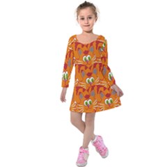 Animals Pet Cats Kids  Long Sleeve Velvet Dress by artworkshop