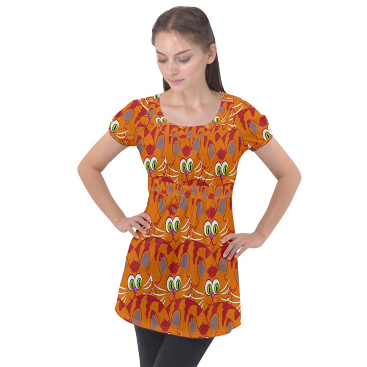 Animals Pet Cats Puff Sleeve Tunic Top