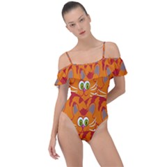 Animals Pet Cats Frill Detail One Piece Swimsuit by artworkshop