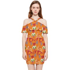 Animals Pet Cats Shoulder Frill Bodycon Summer Dress by artworkshop