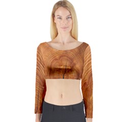 Annual Rings Tree Wood Long Sleeve Crop Top by artworkshop