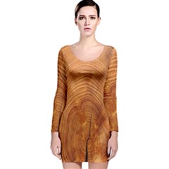 Annual Rings Tree Wood Long Sleeve Velvet Bodycon Dress by artworkshop