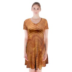 Annual Rings Tree Wood Short Sleeve V-neck Flare Dress by artworkshop