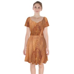 Annual Rings Tree Wood Short Sleeve Bardot Dress by artworkshop