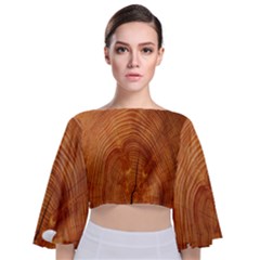 Annual Rings Tree Wood Tie Back Butterfly Sleeve Chiffon Top by artworkshop