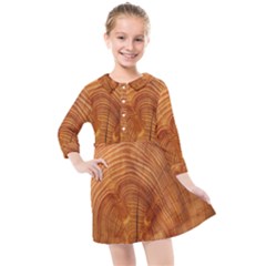 Annual Rings Tree Wood Kids  Quarter Sleeve Shirt Dress by artworkshop