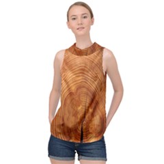 Annual Rings Tree Wood High Neck Satin Top by artworkshop