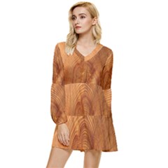 Annual Rings Tree Wood Tiered Long Sleeve Mini Dress