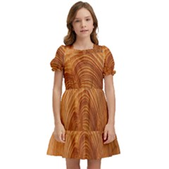 Annual Rings Tree Wood Kids  Puff Sleeved Dress by artworkshop