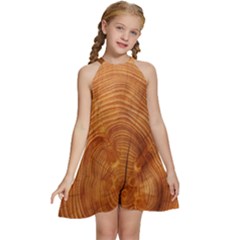 Annual Rings Tree Wood Kids  Halter Collar Waist Tie Chiffon Dress by artworkshop